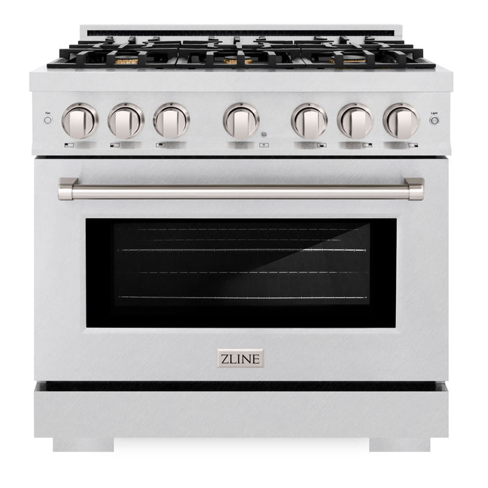 ZLINE 36" 5.2 cu. ft. Select Gas Range in DuraSnow® Stainless Steel with 6 Brass Burners, HGRS-BR-36