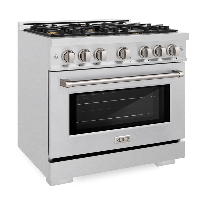 ZLINE 36" 5.2 cu. ft. Select Gas Range in DuraSnow® Stainless Steel with 6 Brass Burners, HGRS-BR-36