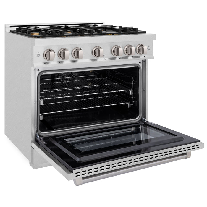 ZLINE 36" 5.2 cu. ft. Select Gas Range in DuraSnow® Stainless Steel with 6 Brass Burners, HGRS-BR-36