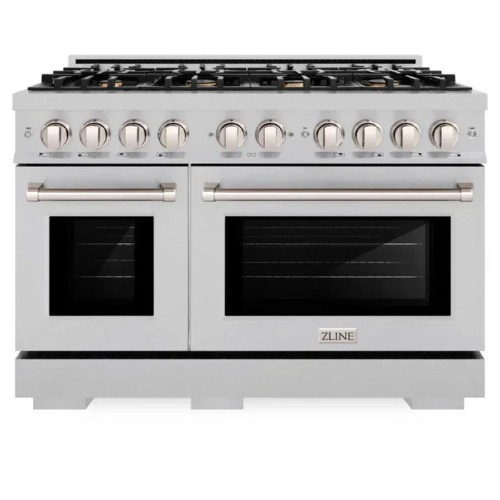 ZLINE 48" 6.7 cu. ft. Select Double Oven Gas Range in DuraSnow® Stainless Steel with 8 Brass Burners, HGRS-BR-48