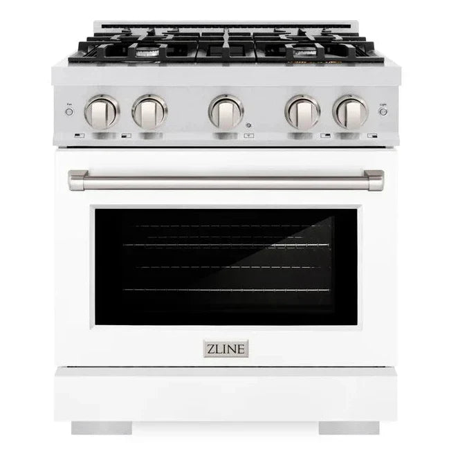 ZLINE 30" 4.2 cu. ft. Select Gas Range with 4 Burners in DuraSnow® Stainless Steel with White Matte Door, HGRS-WM-30