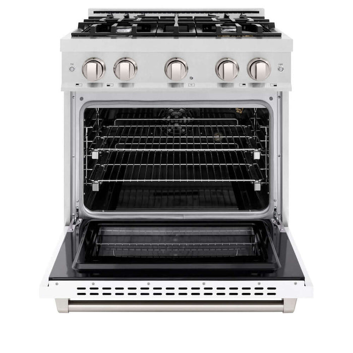 ZLINE 30 in. 4.2 cu. ft. Select Gas Range with 4 Burner Cooktop and Convection Gas Oven in DuraSnow® Stainless Steel with White Matte Door (HGRS-WM-30)