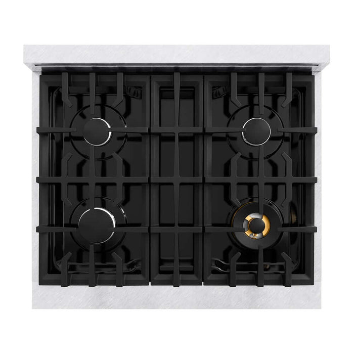 ZLINE 30 in. 4.2 cu. ft. Select Gas Range with 4 Burner Cooktop and Convection Gas Oven in DuraSnow® Stainless Steel with White Matte Door (HGRS-WM-30)