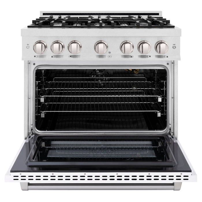 ZLINE 36" 5.2 cu. ft. Select Gas Range with 6 Burners in DuraSnow® Stainless Steel with White Matte Door, HGRS-WM-36