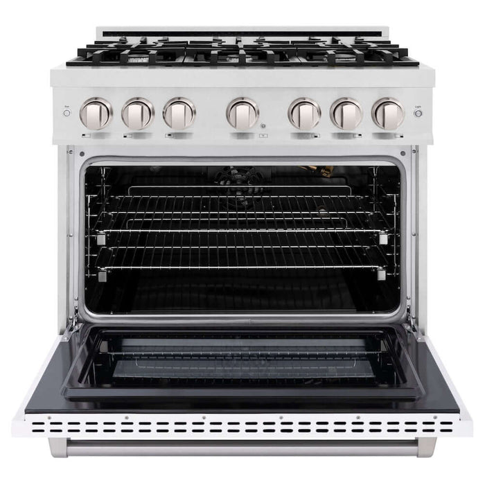 ZLINE 36 in. 5.2 cu. ft. Select Gas Range with 6 Burner Cooktop and Convection Gas Oven in DuraSnow® Stainless Steel with White Matte Door (HGRS-WM-36)