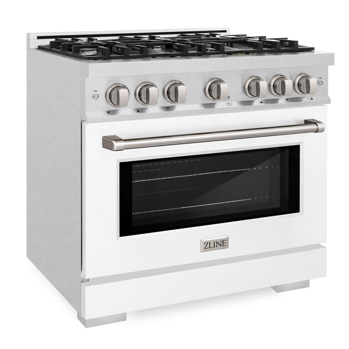 ZLINE 36" 5.2 cu. ft. Select Gas Range with 6 Burners in DuraSnow® Stainless Steel with White Matte Door, HGRS-WM-36