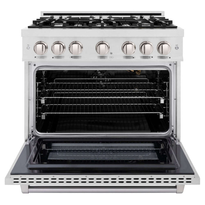 ZLINE 36 in. 5.2 cu. ft. Select Gas Range with 6 Burner Cooktop and Convection Gas Oven in DuraSnow® Stainless Steel (HGRS-36)