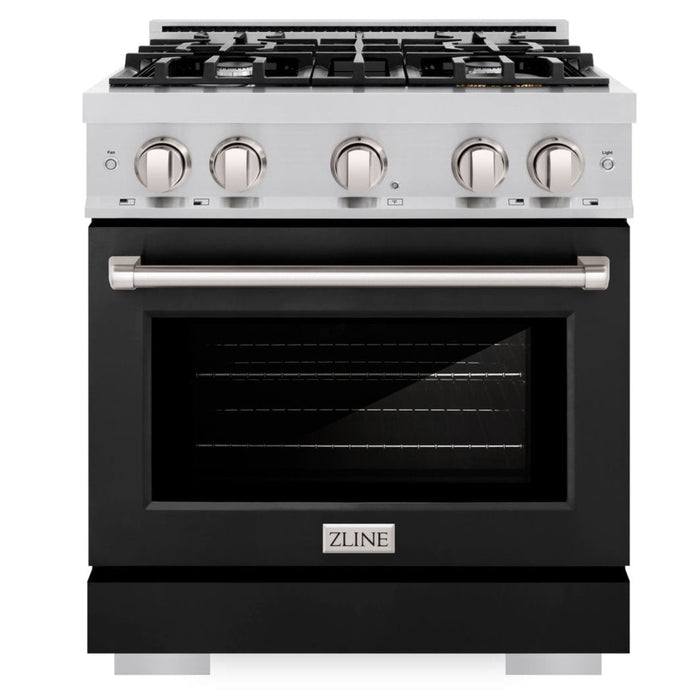 ZLINE 30" 4.2 cu. ft. Select Dual Fuel Range with 4 Burners in Stainless Steel with Black Matte Door, HDR-BLM-30