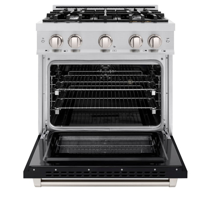 ZLINE 30" 4.2 cu. ft. Select Dual Fuel Range with 4 Burners in Stainless Steel with Black Matte Door, HDR-BLM-30