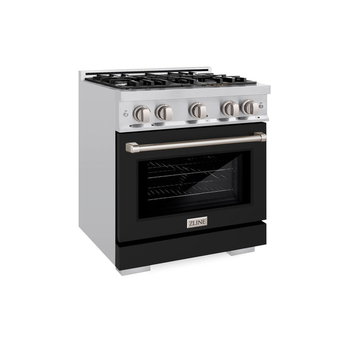 ZLINE 30" 4.2 cu. ft. Select Dual Fuel Range with 4 Burners in Stainless Steel with Black Matte Door, HDR-BLM-30