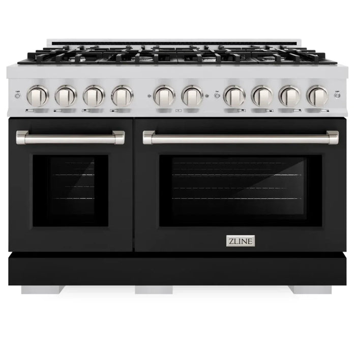 ZLINE 48" 6.7 cu. ft. Select Double Oven Gas Range with 8 Burners in Stainless Steel with Black Matte Doors, HGR-BLM-48