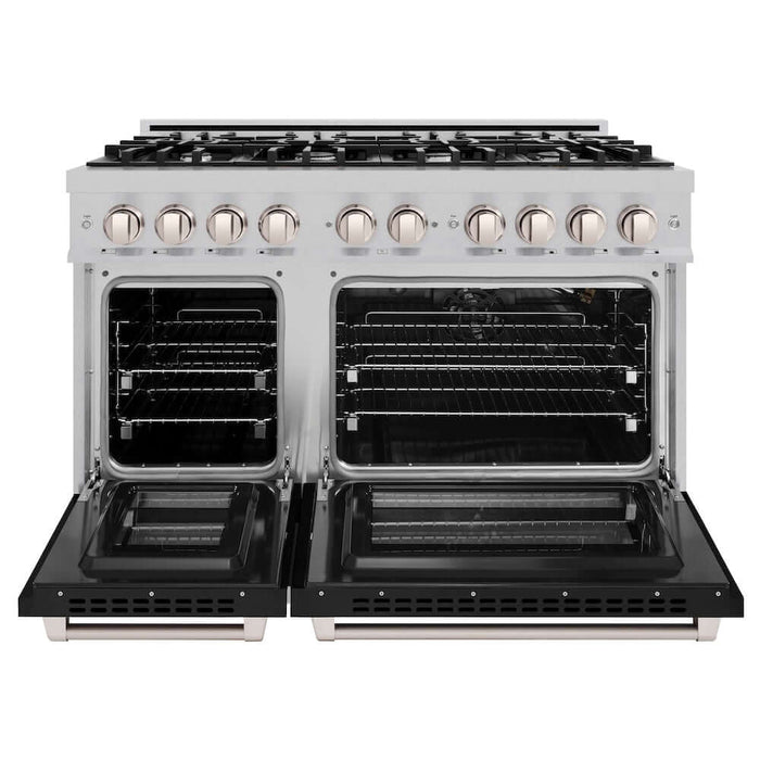 ZLINE 48 in. 6.7 cu. ft. Select Double Oven Gas Range with 8 Burner Cooktop in Stainless Steel with Black Matte Doors (HGR-BLM-48)