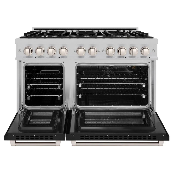 ZLINE 48" 6.7 cu. ft. Select Double Oven Gas Range with 8 Burners in Stainless Steel with Black Matte Doors, HGR-BLM-48