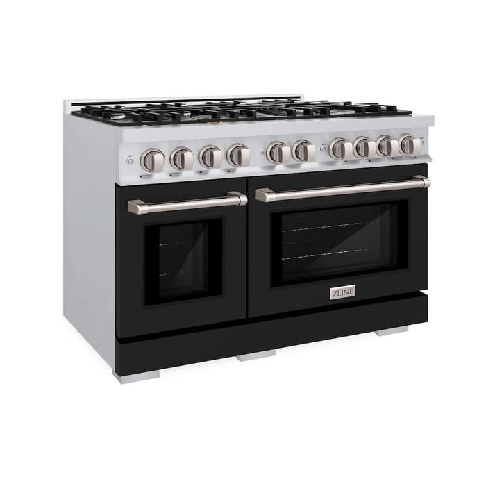 ZLINE 48 in. 6.7 cu. ft. Select Double Oven Gas Range with 8 Burner Cooktop in Stainless Steel with Black Matte Doors (HGR-BLM-48)