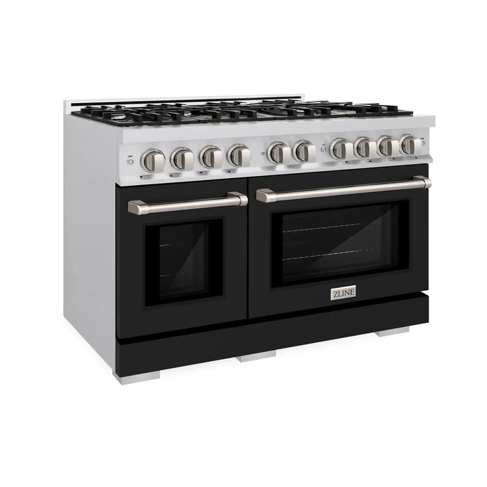 ZLINE 48" 6.7 cu. ft. Select Double Oven Gas Range with 8 Burners in Stainless Steel with Black Matte Doors, HGR-BLM-48