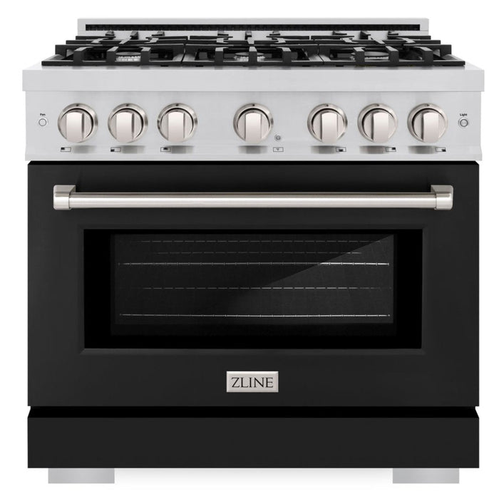 ZLINE 36" 5.2 cu. ft. Select Dual Fuel Range with 6 Burners in Stainless Steel with Black Matte Door, HDR-BLM-36