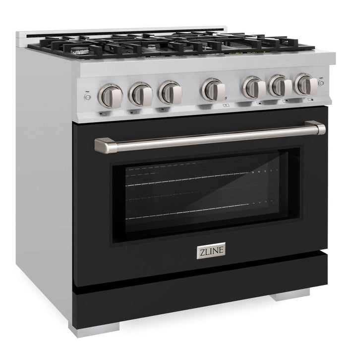 ZLINE 36" 5.2 cu. ft. Select Dual Fuel Range with 6 Burners in Stainless Steel with Black Matte Door, HDR-BLM-36