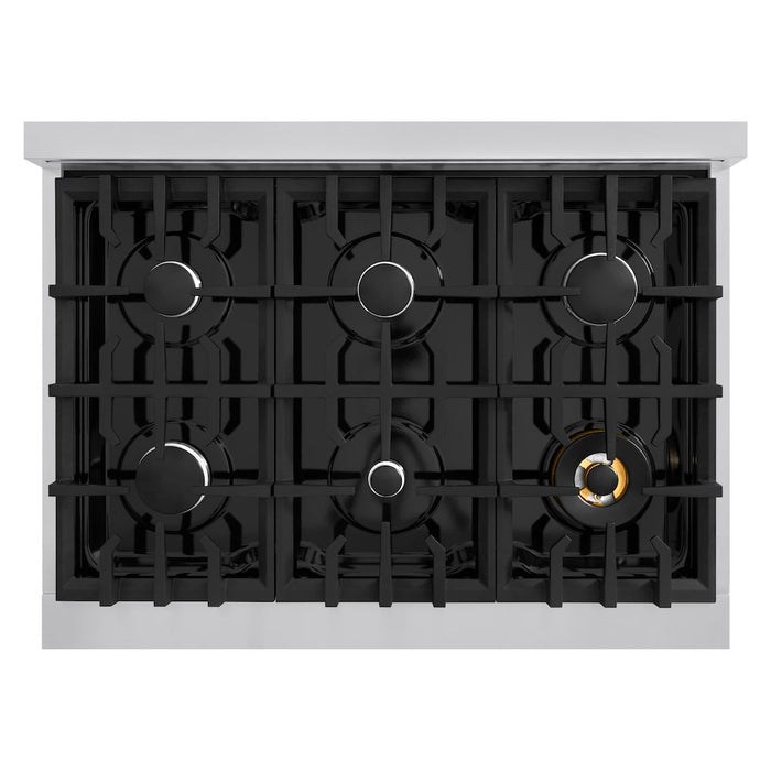 ZLINE 36 in. 5.2 cu. ft. Select Dual Fuel Range with 6 Burner Gas Cooktop and Electric Convection Oven in Stainless Steel with Black Matte Door (HDR-BLM-36)