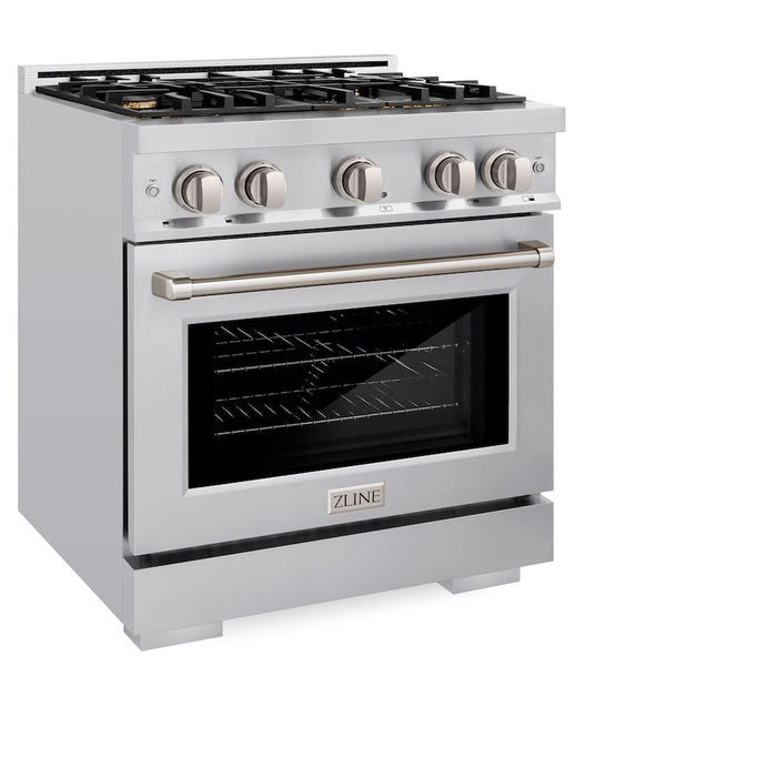 ZLINE 30 in. 4.2 cu. ft. Select Dual Fuel Range with Gas Cooktop and Electric Convection Oven in Stainless Steel with 4 Brass Burners (HDR-BR-30)