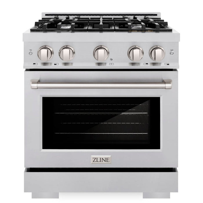 ZLINE 30" 4.2 cu. ft. Select Dual Fuel Range with 4 Burners in DuraSnow® Stainless Steel, HDRS-30