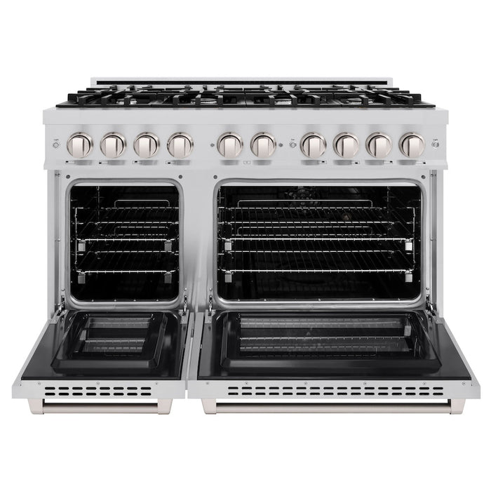 ZLINE 48 in. 6.7 cu. ft. Select Double Oven Dual Fuel Range with 8 Burner Gas Cooktop in Stainless Steel (HDR48)