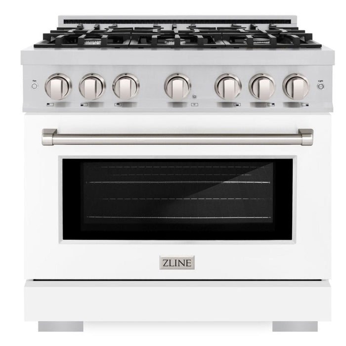 ZLINE 36" 5.2 cu. ft. Select Dual Fuel Range with 6 Burners in Stainless Steel with White Matte Door, HDR-WM-36