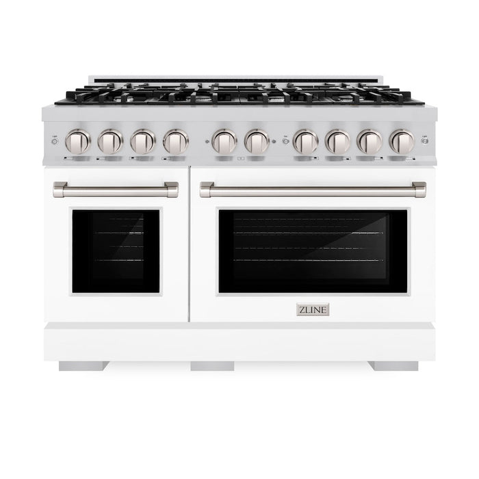 ZLINE 48 in. 6.7 cu. ft. Select Double Oven Dual Fuel Range with 8 Burner Gas Cooktop in Stainless Steel with White Matte Doors (HDR-WM-48)