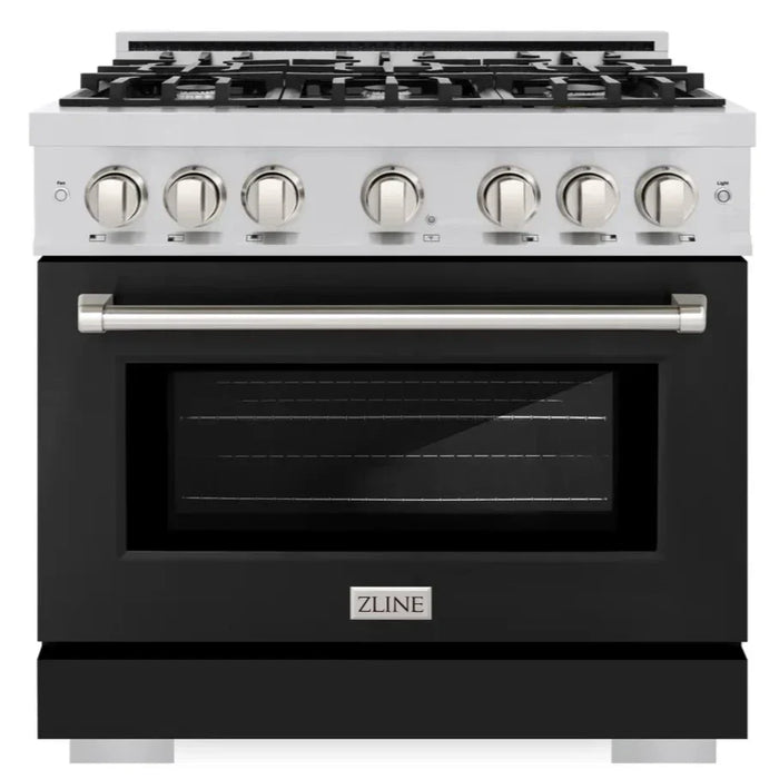 ZLINE 36" 5.2 cu. ft. Select Gas Range with 6 Burners in Stainless Steel with Black Matte Door, HGR-BLM-36