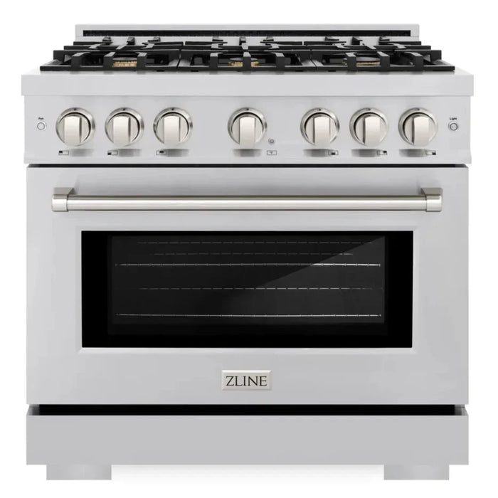 ZLINE 36" 5.2 cu. ft. Select Gas Range with Convection Gas Oven in Stainless Steel with 6 Brass Burners, HGR-BR-36