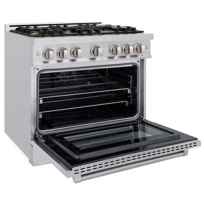 ZLINE 36" 5.2 cu. ft. Select Gas Range with Convection Gas Oven in Stainless Steel with 6 Brass Burners, HGR-BR-36