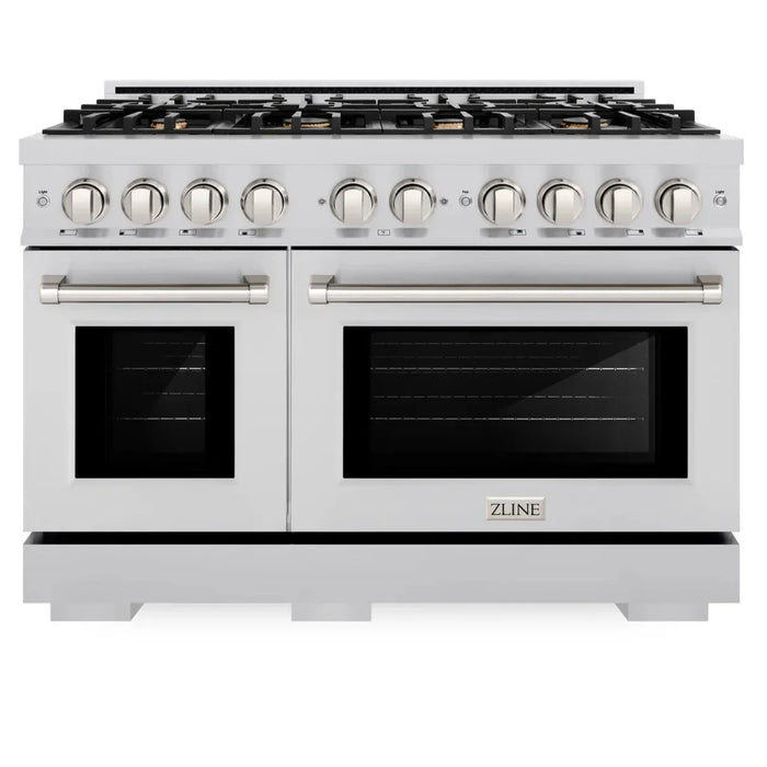 ZLINE 48" 6.7 cu. ft. Select Double Oven Gas Range in Stainless Steel with 8 Brass Burners, HGR-BR-48