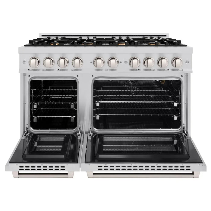 ZLINE 48" 6.7 cu. ft. Select Double Oven Gas Range in Stainless Steel with 8 Brass Burners, HGR-BR-48