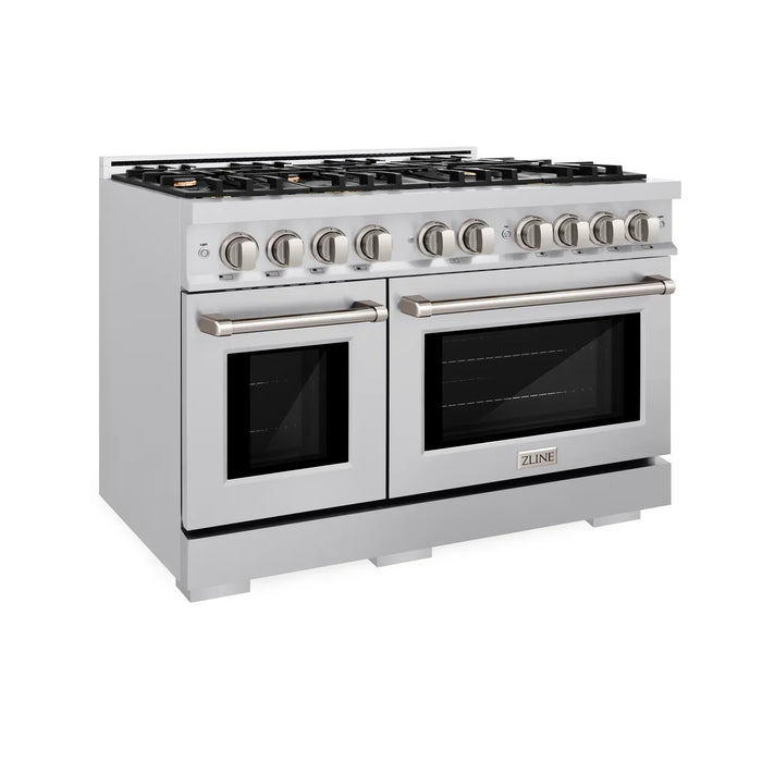 ZLINE 48" 6.7 cu. ft. Select Double Oven Gas Range in Stainless Steel with 8 Brass Burners, HGR-BR-48