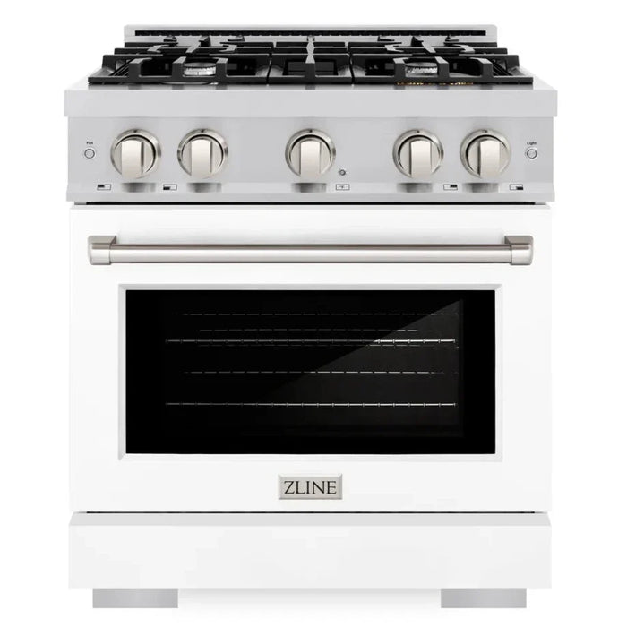 ZLINE 30" 4.2 cu. ft. Select Gas Range with 4 Burners in Stainless Steel with White Matte Door, HGR-WM-30