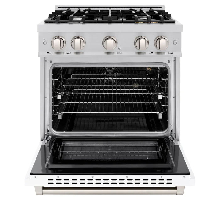 ZLINE 30" 4.2 cu. ft. Select Gas Range with 4 Burners in Stainless Steel with White Matte Door, HGR-WM-30