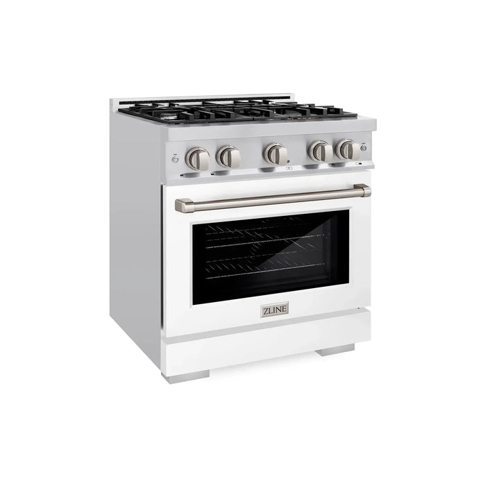 ZLINE 30" 4.2 cu. ft. Select Gas Range with 4 Burners in Stainless Steel with White Matte Door, HGR-WM-30