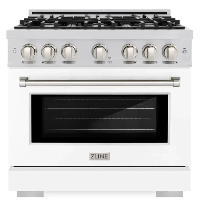 ZLINE 36" 5.2 cu. ft. Select Gas Range with 6 Burners in Stainless Steel with White Matte Door, HGR-WM-36