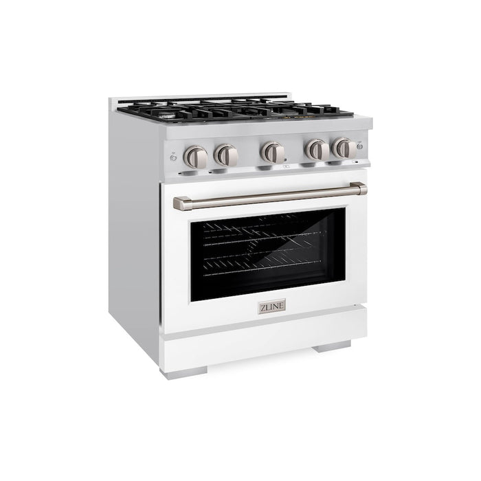 ZLINE 30 in. 4.2 cu. ft. Select Dual Fuel Range with 4 Burner Gas Cooktop and Electric Convection Oven in Stainless Steel with White Matte Door (HDR-WM-30)