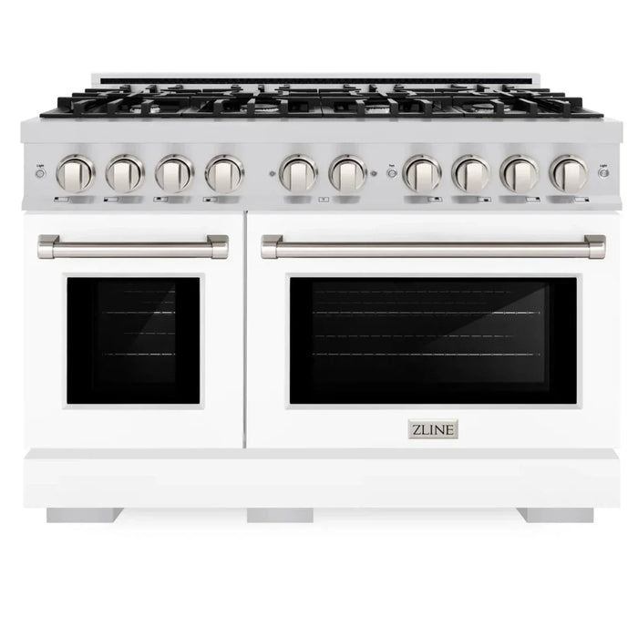 ZLINE 48" 6.7 cu. ft. Select Double Oven Gas Range with 8 Burners in Stainless Steel with White Matte Doors, HGR-WM-48