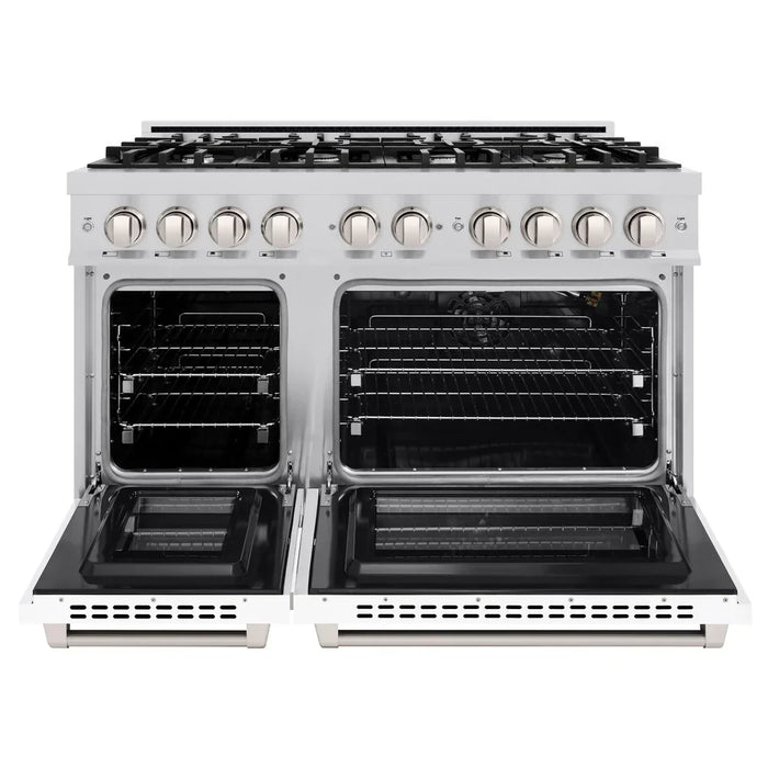 ZLINE 48" 6.7 cu. ft. Select Double Oven Gas Range with 8 Burners in Stainless Steel with White Matte Doors, HGR-WM-48