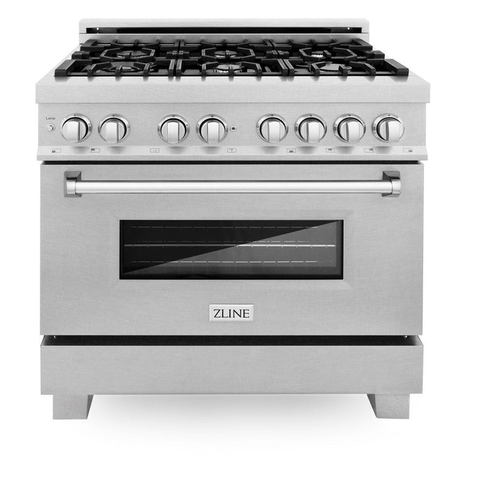 ZLINE 36 in. 4.6 cu. ft. Legacy Dual Fuel Range with 6 Burner Gas Cooktop and Electric Convection Oven in DuraSnow® Stainless Steel with Griddle (RAS-SN-GR-36)