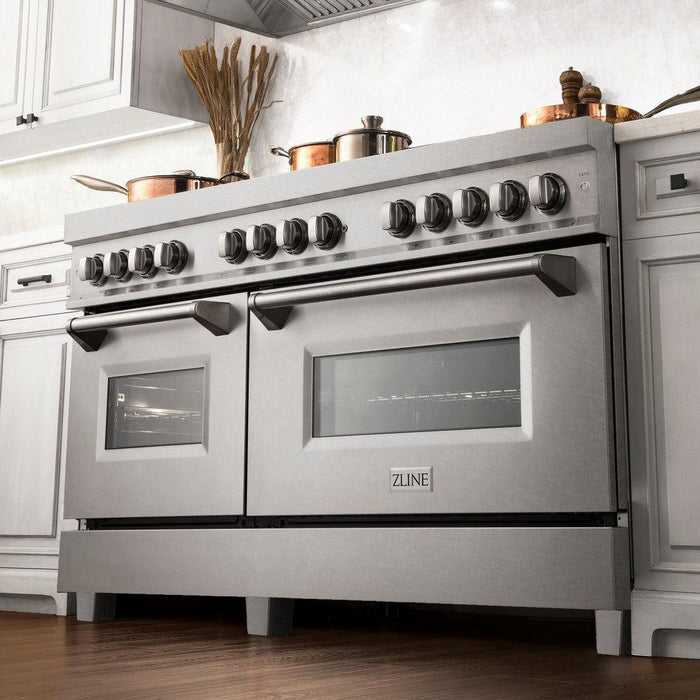 ZLINE 60 in. 7.4 cu. ft. Legacy Dual Fuel Range with Gas Cooktop and 2 Electric Convection Ovens in DuraSnow® Stainless Steel with 8 Brass Burners (RAS-SN-BR-60)