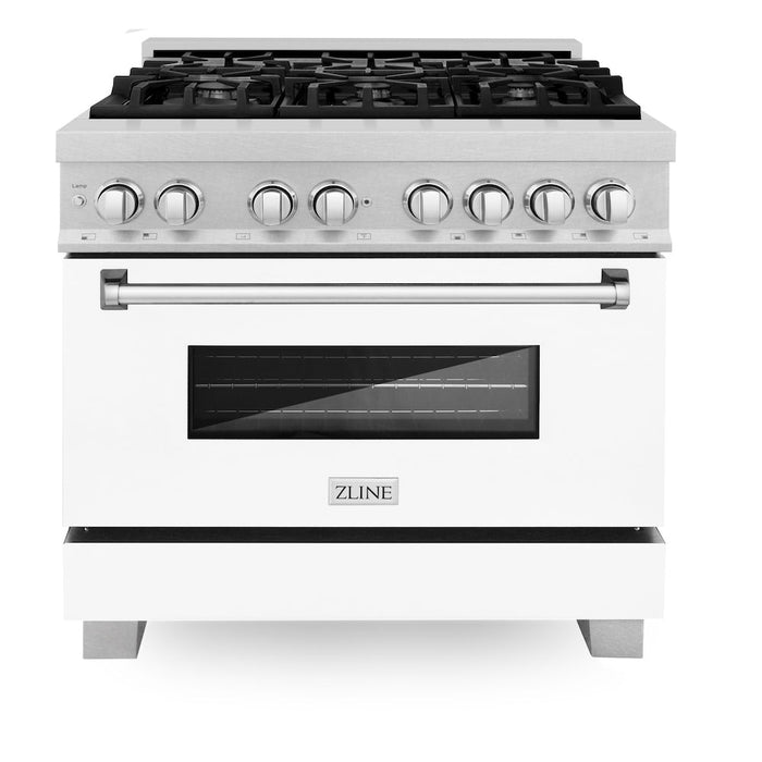 ZLINE 36 in. 4.6 cu. ft. Legacy Dual Fuel Range with 6 Burner Gas Cooktop and Electric Convection Oven in DuraSnow® Stainless Steel and White Matte Door (RAS-WM-36)