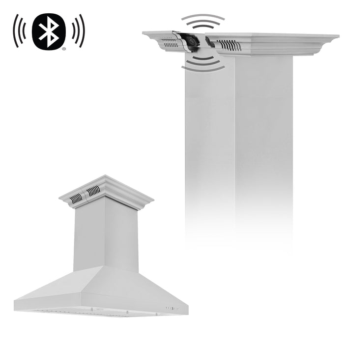 ZLINE 36" CrownSound Island Mount Range Hood in Stainless Steel with Built-in Speakers, KL3iCRN-BT-36