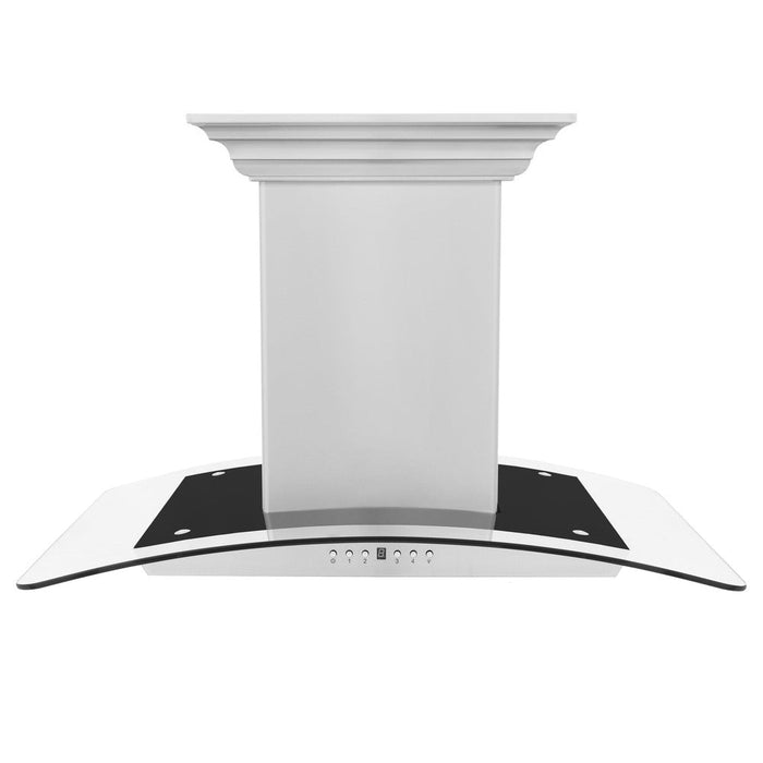 ZLINE Island Mount Range Hood in Stainless Steel and Glass with Built-in CrownSound Bluetooth Speakers (GL5iCRN-BT)