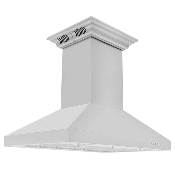 ZLINE 36" CrownSound Island Mount Range Hood in Stainless Steel with Built-in Speakers, KL3iCRN-BT-36