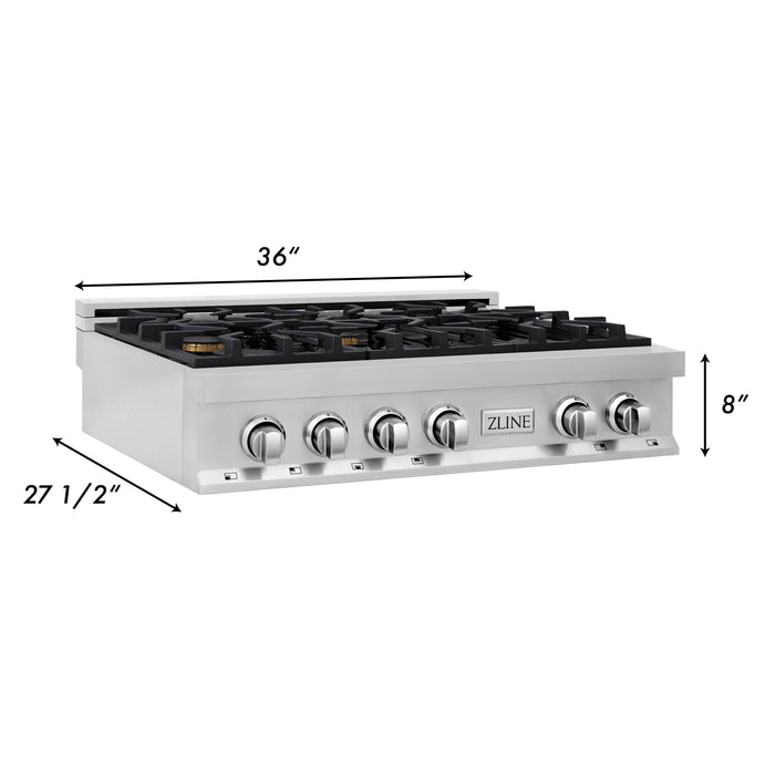 ZLINE 36 in. Rangetop with 6 Gas Brass Burners, RT-BR-36