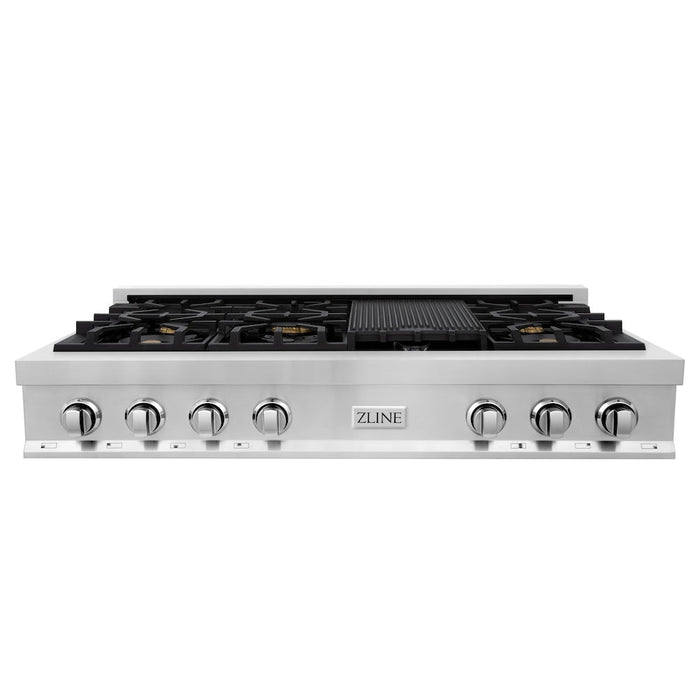 ZLINE 48 in. Porcelain Gas Rangetop with 7 Gas Brass Burners and Griddle (RT-BR-48)