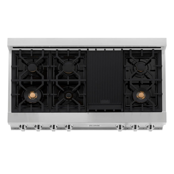 ZLINE 48 in. Porcelain Gas Rangetop with 7 Gas Brass Burners and Griddle (RT-BR-48)