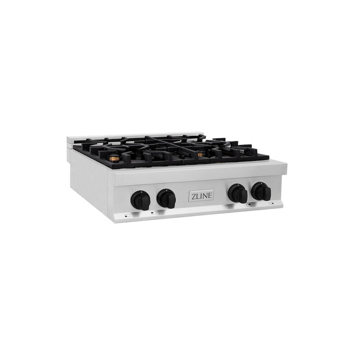 ZLINE Autograph Edition 30 in. Porcelain Rangetop with 4 Gas Burners in Stainless Steel and Matte Black Accents (RTZ-30-MB)